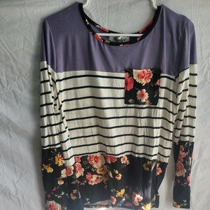 Haptics Long Sleeve Purple, Cream and black with floral bottom